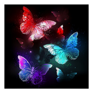 Drie golvende Butterflies op nachtachtergrond Perfect Poster