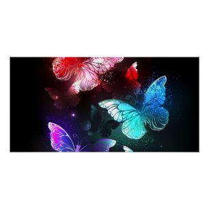 Drie golvende Butterflies op nachtachtergrond Perfect Poster