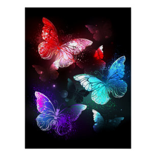 Drie golvende Butterflies op nachtachtergrond Perfect Poster