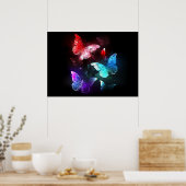 Drie golvende Butterflies op nachtachtergrond Poster (Keuken)