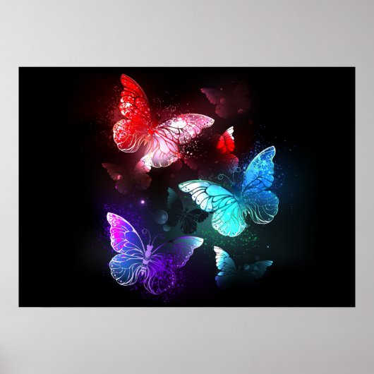 Drie golvende Butterflies op nachtachtergrond Poster (Voorkant)