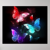 Drie golvende Butterflies op nachtachtergrond Poster (Voorkant)