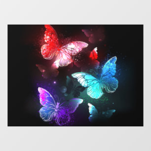 Drie golvende Butterflies op nachtachtergrond Raamsticker