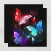 Drie golvende Butterflies op nachtachtergrond Save The Date (Voorkant / Achterkant)