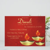 Drie gouden diepten op rode uitnodiging (Staand voorkant)