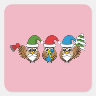 Drie grappige kerstkoepels vierkante sticker