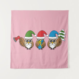 Drie grappige kerstkoepels wandkleed