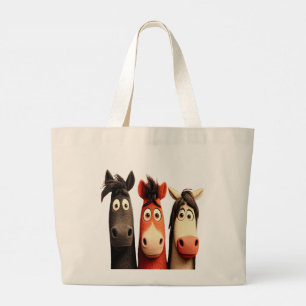 Drie grappige paarden grote tote bag