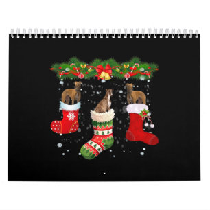 Drie Greyhound Dog in Sock-kerstkerstkerstkerstker Kalender