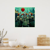 Drie griezelige clowns schedel angst ontwerp poster (Keuken)