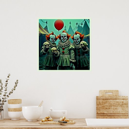 Drie griezelige clowns schedel angst ontwerp poster (Keuken)
