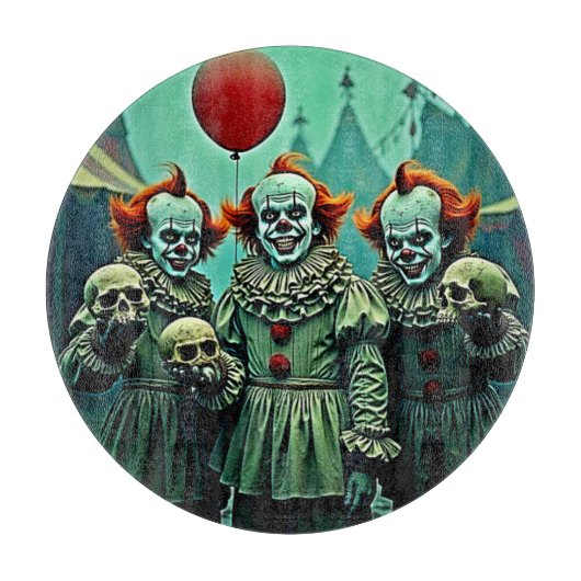 Drie griezelige clowns schedel angst ontwerp snijplank (Voorkant)