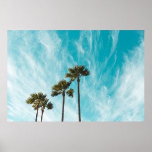 Drie groene bladbomen onder de ciruswolken poster