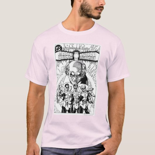 Drie Groene Lantaarns Comic Hoesje, zwart en wit T-shirt (Voorkant)