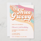 Drie Groovy Retro Daisy 3e verjaardagsfeestje Kaart (Voorkant)