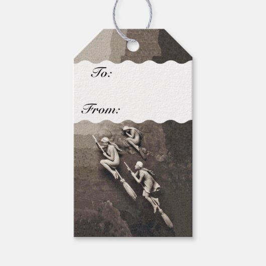 drie Halloween-heks vliegende kamers Cadeaulabel (Voorkant)