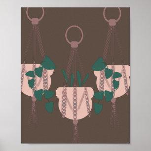 Drie Hangende Planten Groen Bruin Muurkunst Poster