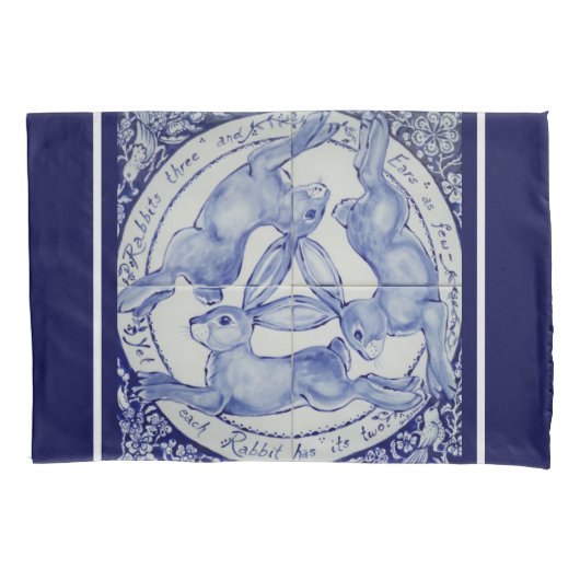 Drie Hares Rabbit Blue en White Medallion Bird Kussensloop (Voorkant)
