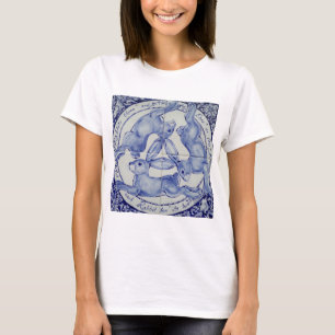Drie Hares Rabbit Blue en White Medallion Bird T-shirt