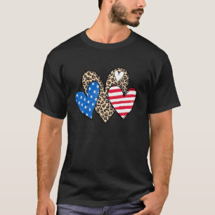 Drie harten Lopard American Flag Patriotic 4th O T-shirt