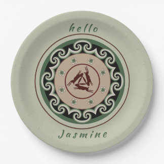 Drie hazen die drie oren delen met in elkaar grijp papieren bordje