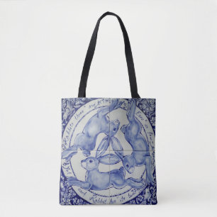 Drie Hazen Rabbit Blue en White Medallion Bird Draagtas