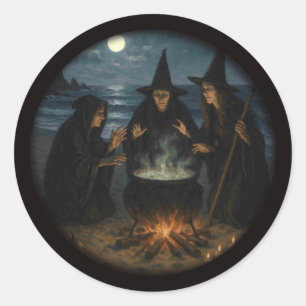 Drie Heksen Brouwen Ketel Volle Maan Strand  Ronde Sticker
