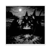 Drie heksen brouwen ketel Volle maan strand Rubberstempel (Afrduk)