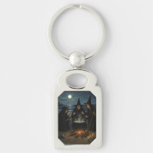 Drie heksen brouwen ketel Volle maan strand Sleutelhanger