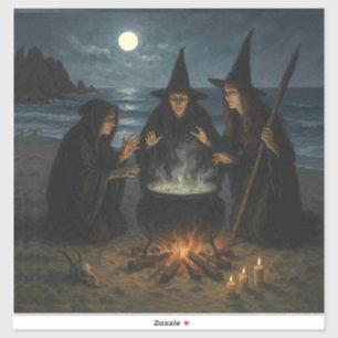 Drie Heksen Brouwen Ketel Volle Maan Strand  Sticker