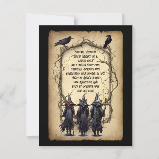 Drie heksen en twig Lijst Halloween Kaart (Voorkant)