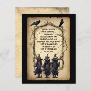 Drie heksen en twig Lijst Halloween Kaart