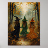 Drie heksen herfstbos Halloweenmuur Poster (Voorkant)