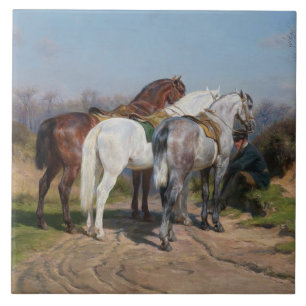 Drie hengsten (door Rosa Bonheur) Tegeltje