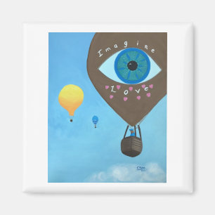 Drie hete luchtballonnen verbeelden liefde vierkan magneet