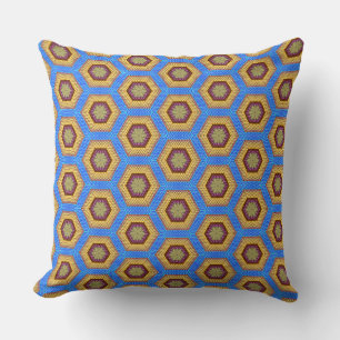 Drie Hexagonal Kleuren van Lagen op een Blauwe Mon Kussen