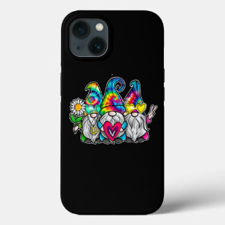 DRIE HIPPIE GNOMES Groovy Retro Tie Dye Peace Lov iPhone 13 Hoesje