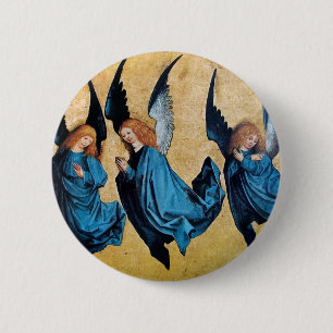 DRIE HOEKEN IN BLAUW RONDE BUTTON 5,7 CM