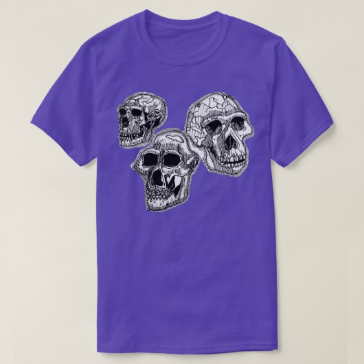 Drie Hominidale Skullen T-shirt (Design voorkant)