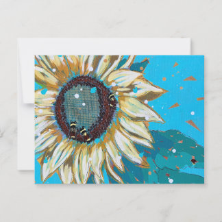 Drie hommels op een zonnebloem briefkaart