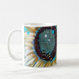 Drie hommels op een zonnebloem koffiemok