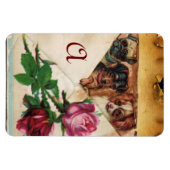 DRIE HONDEJTJES MET ROZEN  MONOGRAM MAGNEET (Horizontaal)