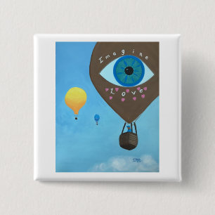 Drie Hot Air-ballonnen Imagine Love-Buttonnen Vierkante Button 5,1 Cm