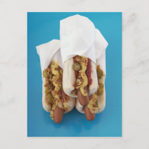 Drie hotdogs in bundels briefkaart
