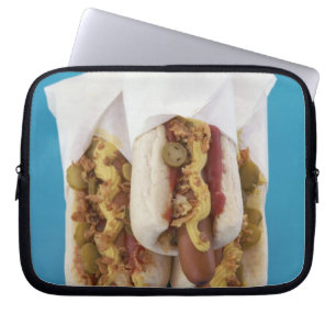 Drie hotdogs in bundels laptop sleeve