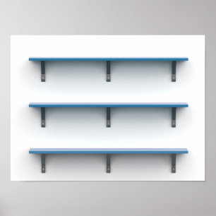 Drie houten rekken aan de wand poster