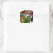 Drie Huis Collage met Bloemen Vierkante Sticker (Tas)