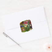 Drie Huis Collage met Bloemen Vierkante Sticker (Envelop)