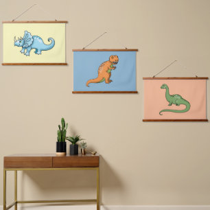 Drie Illustraties van Schattige Dinosauriërs in Kl Hangend Wandkleed