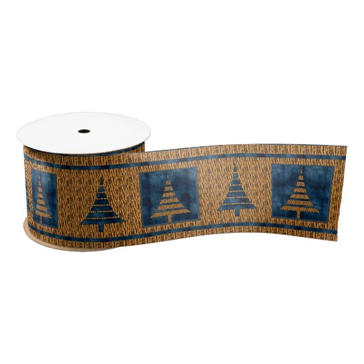 Drie-inch tijgerprint met blauwe kerstbomen lint (Spoel)